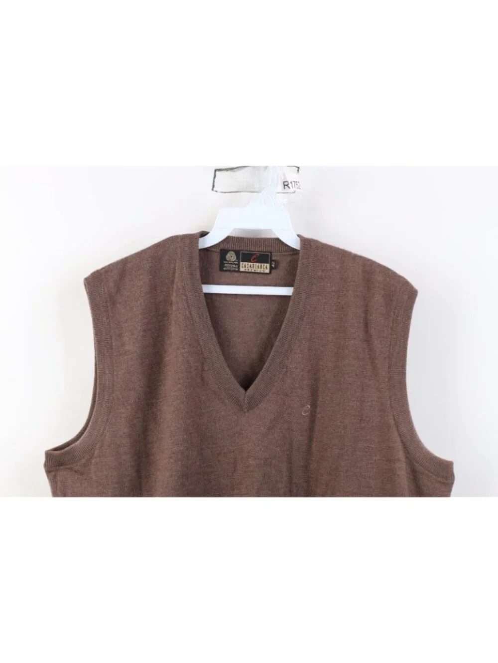 Vtg 90s Streetwear Mens 42 Distressed Blank Merino Wool Knit Sweater Vest Brown